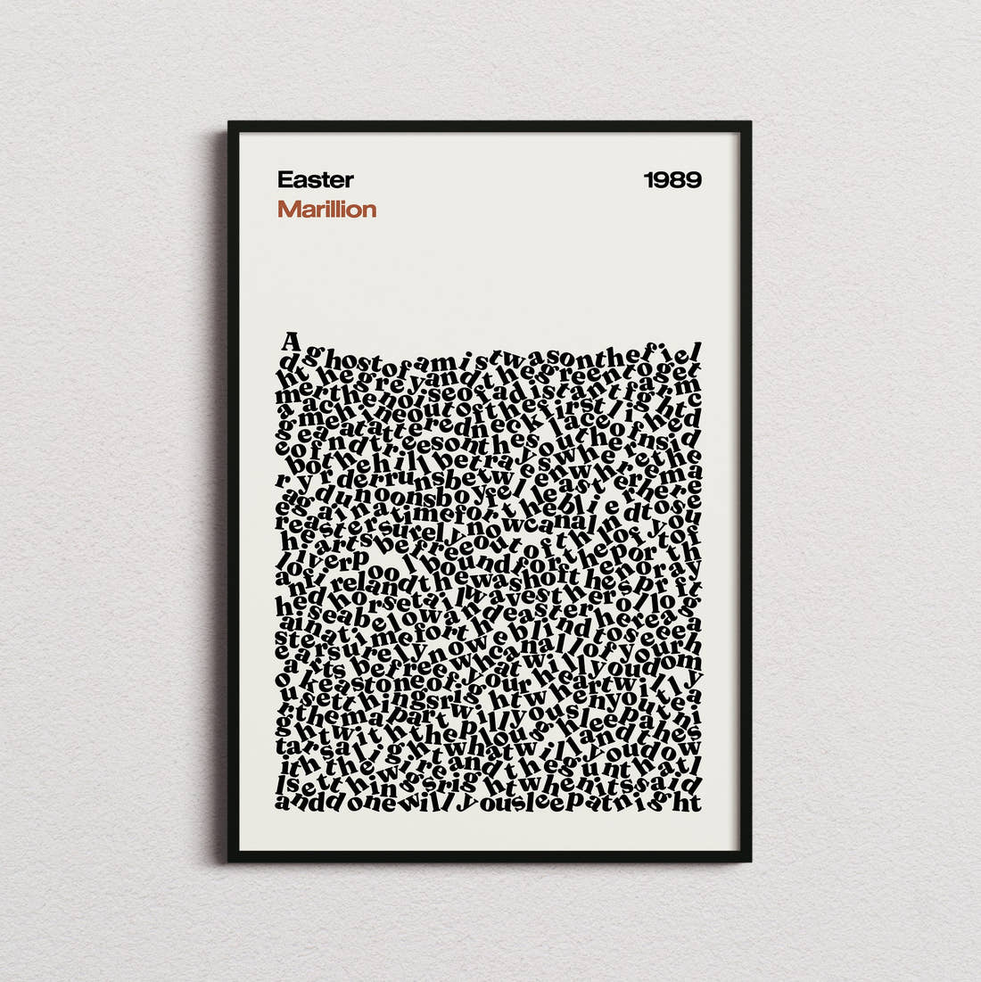 Marillion Easter Lyric Print in the cream colourway, framed