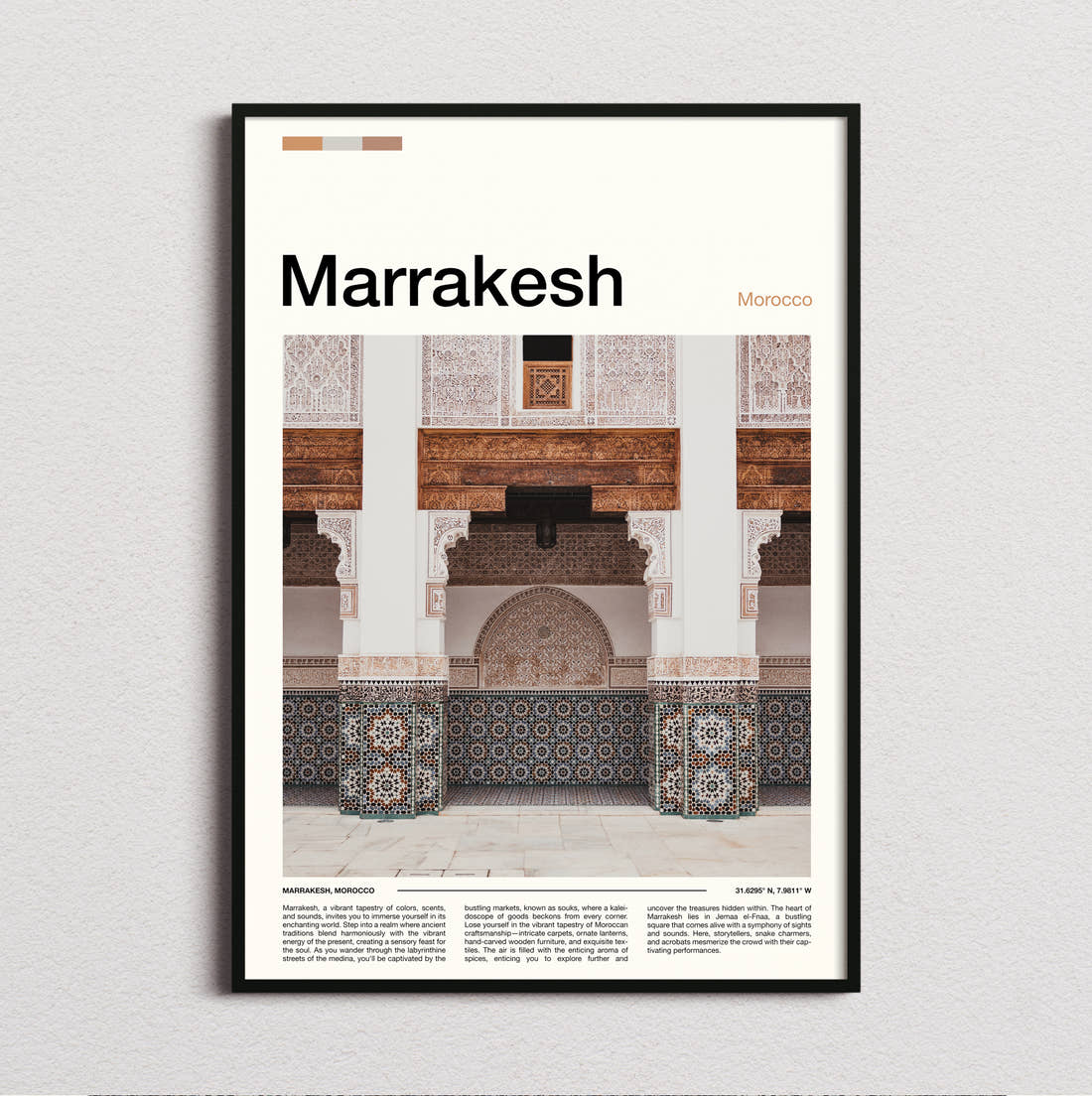 Marrakesh Tiled Archway Travel Print framed and photographed straight on