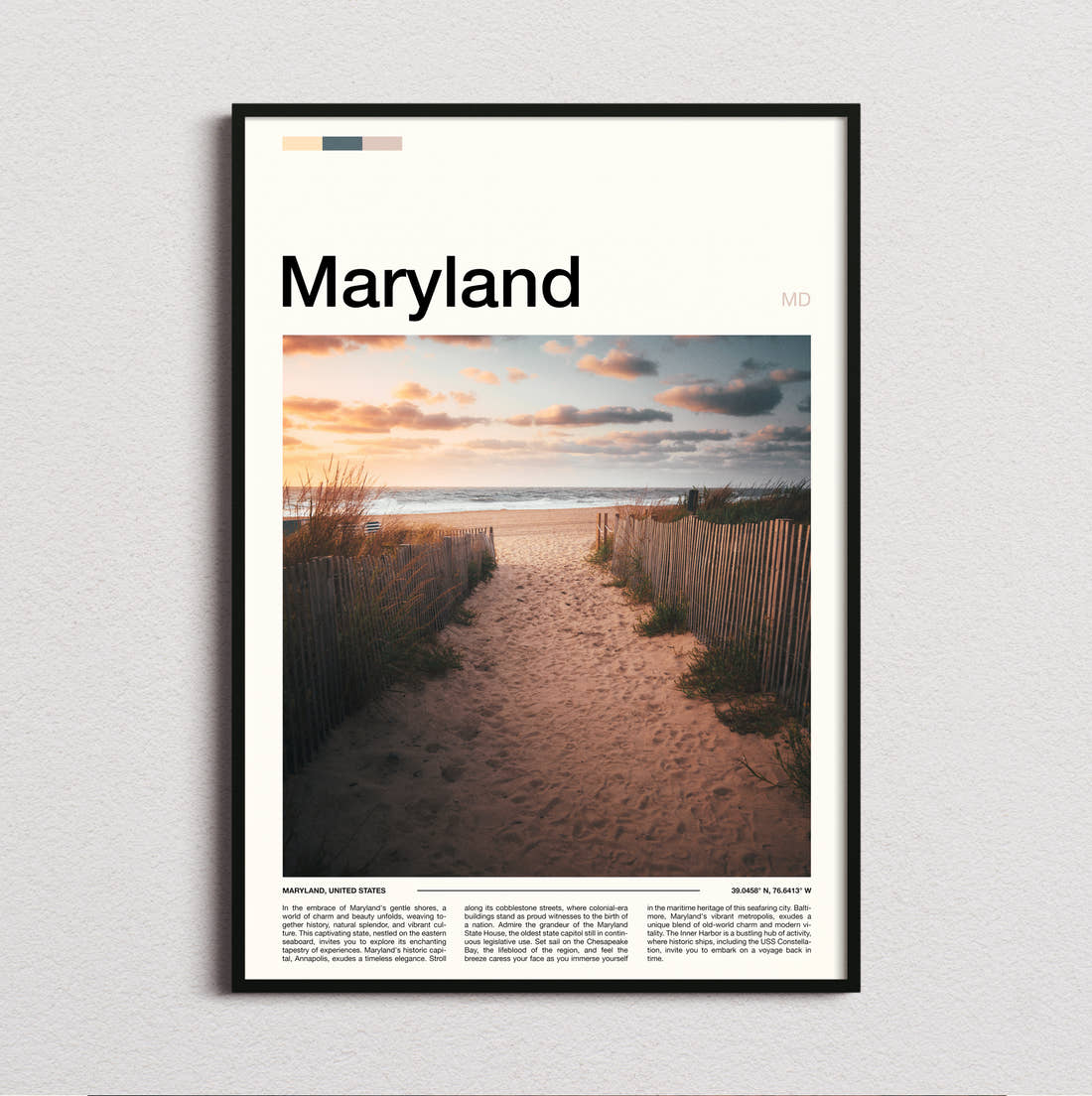 Maryland Path Through The Dunes Travel Print framed and photographed straight on