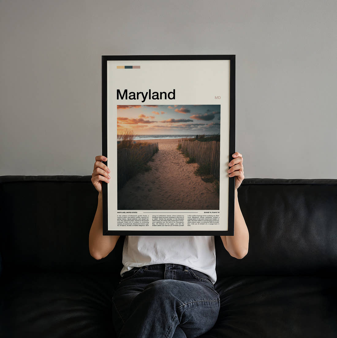 Maryland Path Through The Dunes Travel Print held up by hand to show the size of the print
