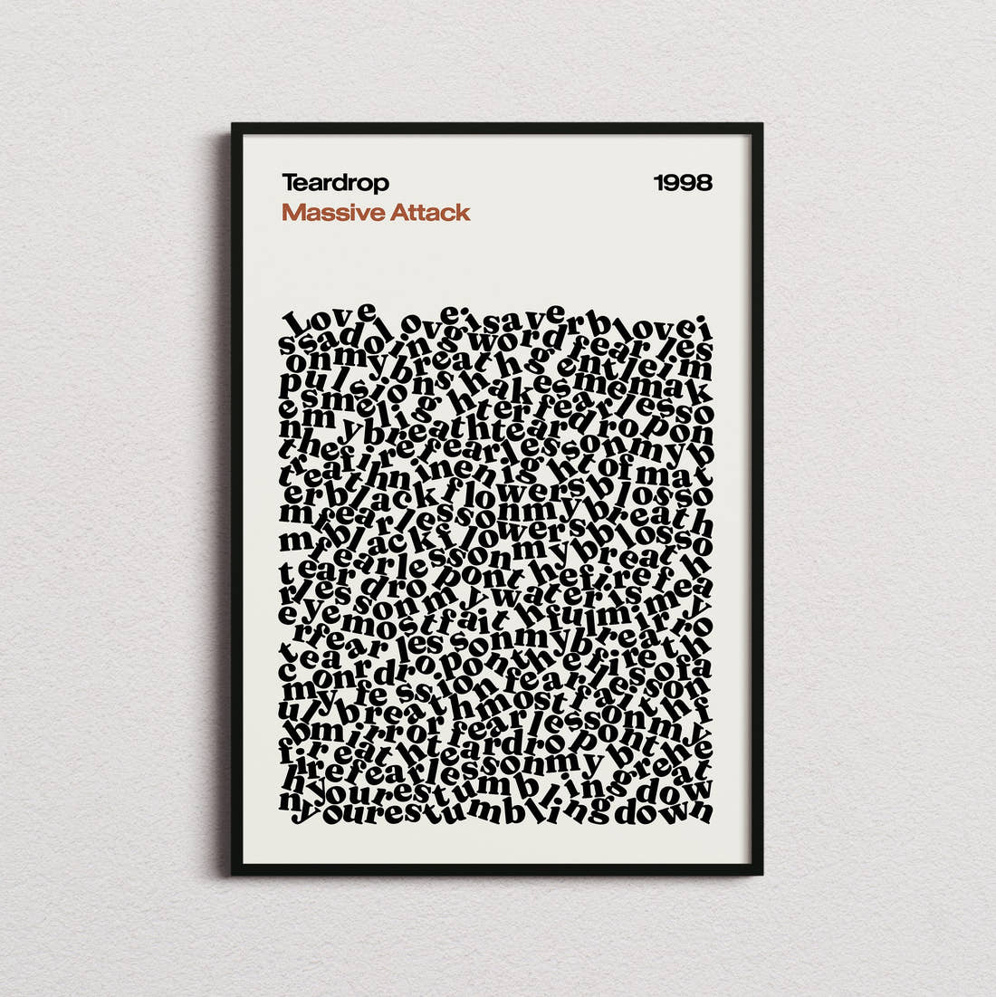 Massive Attack Teardrop Lyric Print in the cream colourway, framed