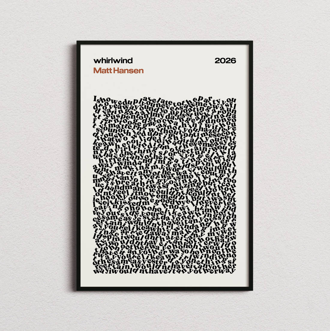 Matt Hansen Whirlwind Lyric Print in the cream colourway, framed