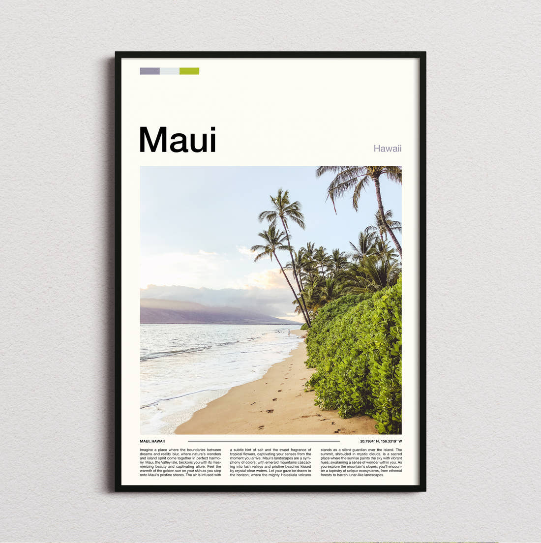 Maui Palms Along The Shore Travel Print framed and photographed straight on