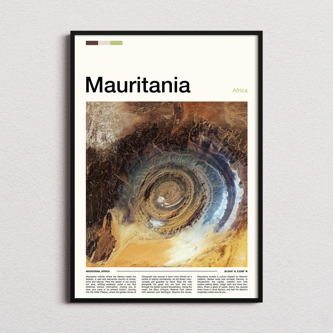 Mauritania Richat Structure Aerial Travel Print framed and photographed straight on