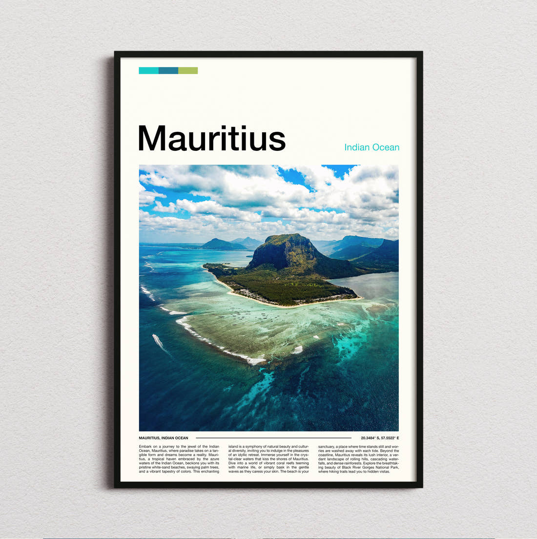 Mauritius Le Morne Brabant Travel Print framed and photographed straight on