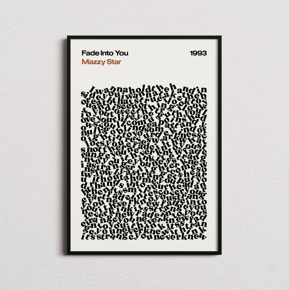 Mazzy Star Fade Into You Lyric Print in the cream colourway, framed