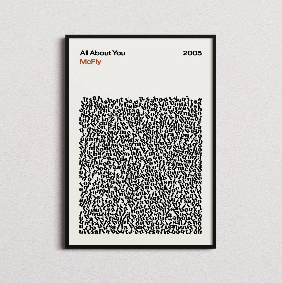 McFly All About You Lyric Print in the cream colourway, framed