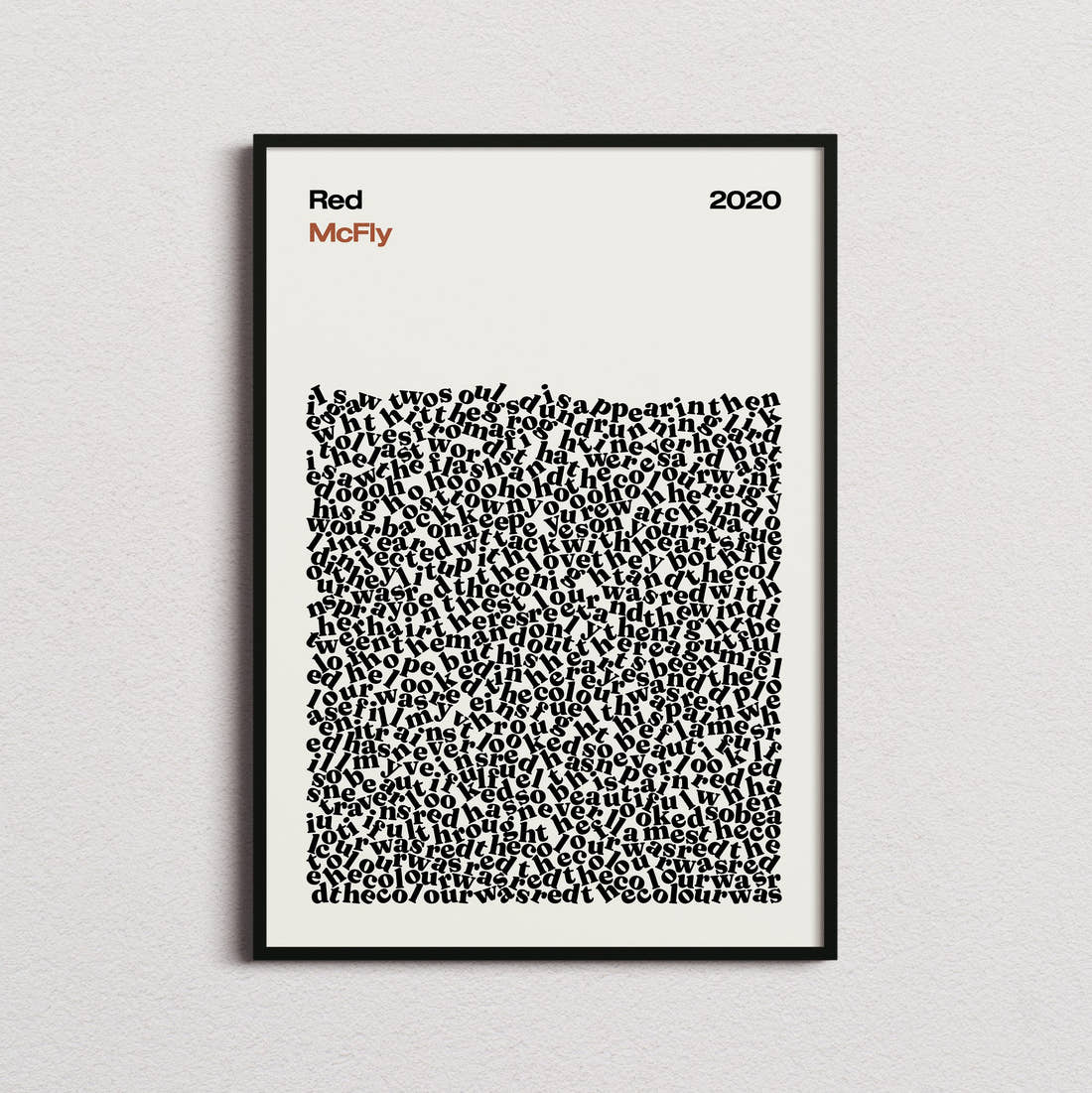 McFly Red Lyric Print in the cream colourway, framed
