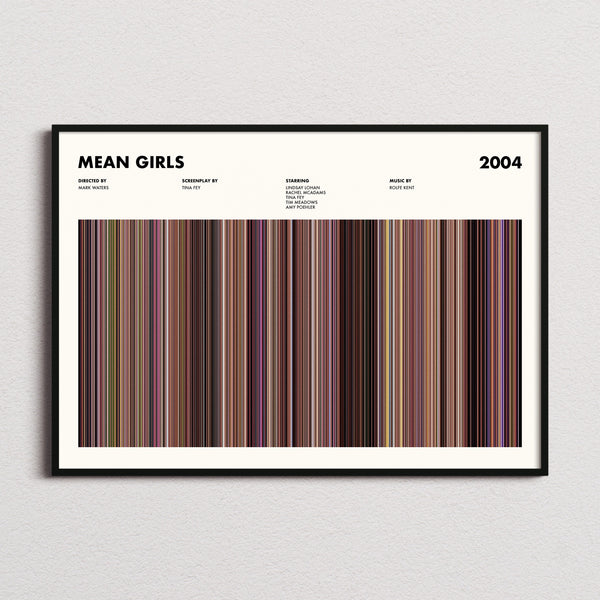 Mean Girls Movie Barcode Poster framed and photographed straight on