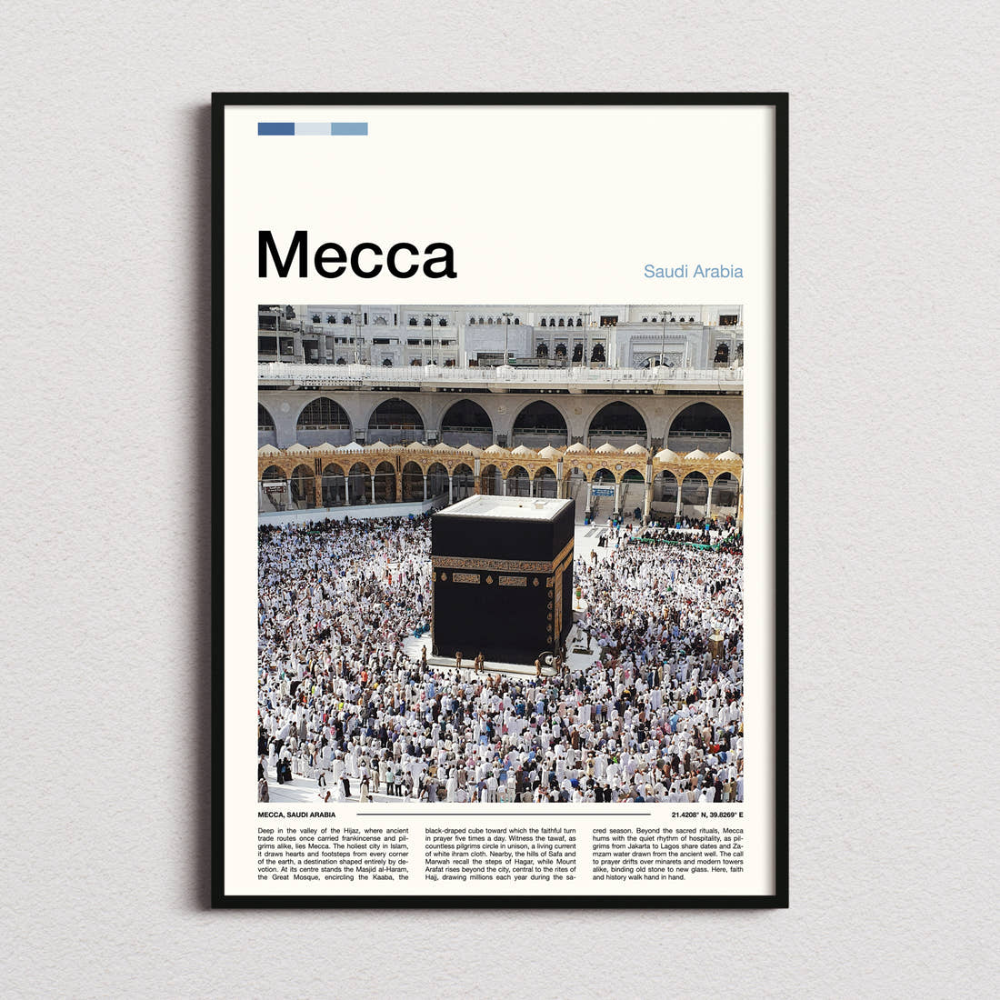 Mecca Kaaba And Pilgrims Travel Print framed and photographed straight on