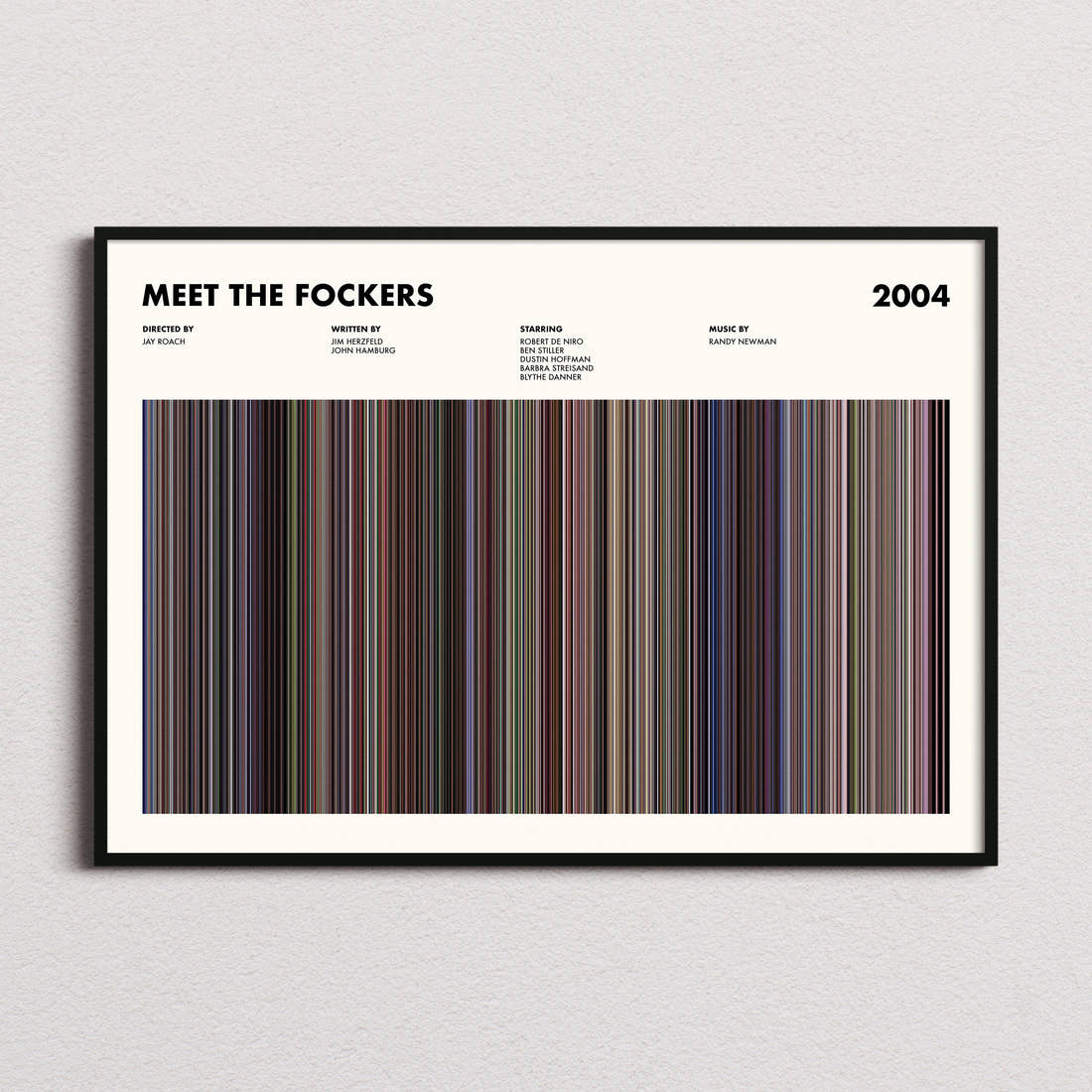 Meet The Fockers Movie Barcode Poster framed and photographed straight on