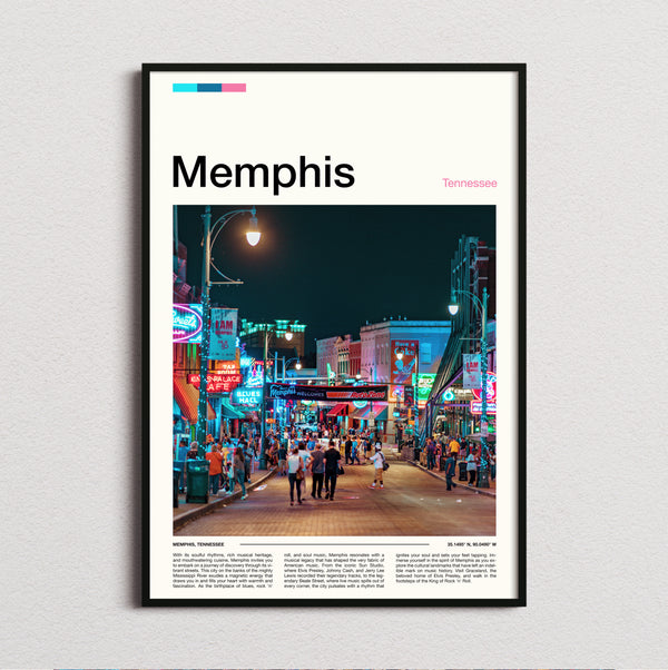Memphis - Neon Lit Street - Travel Print