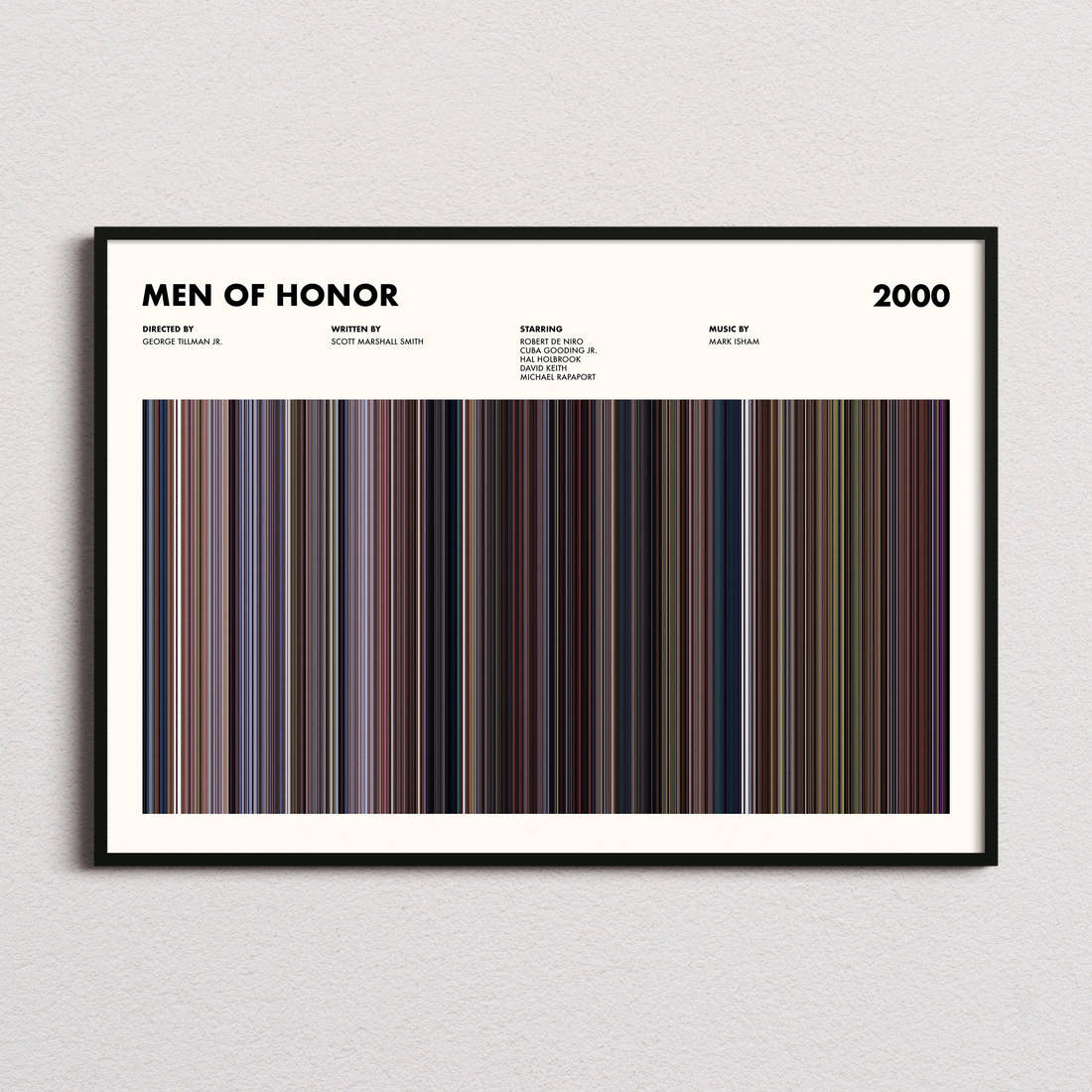 Men Of Honor Movie Barcode Poster framed and photographed straight on