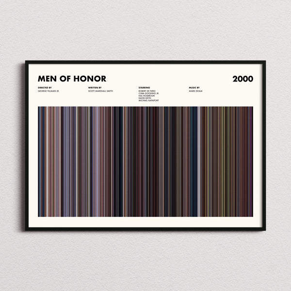 Men Of Honor Movie Barcode Poster framed and photographed straight on
