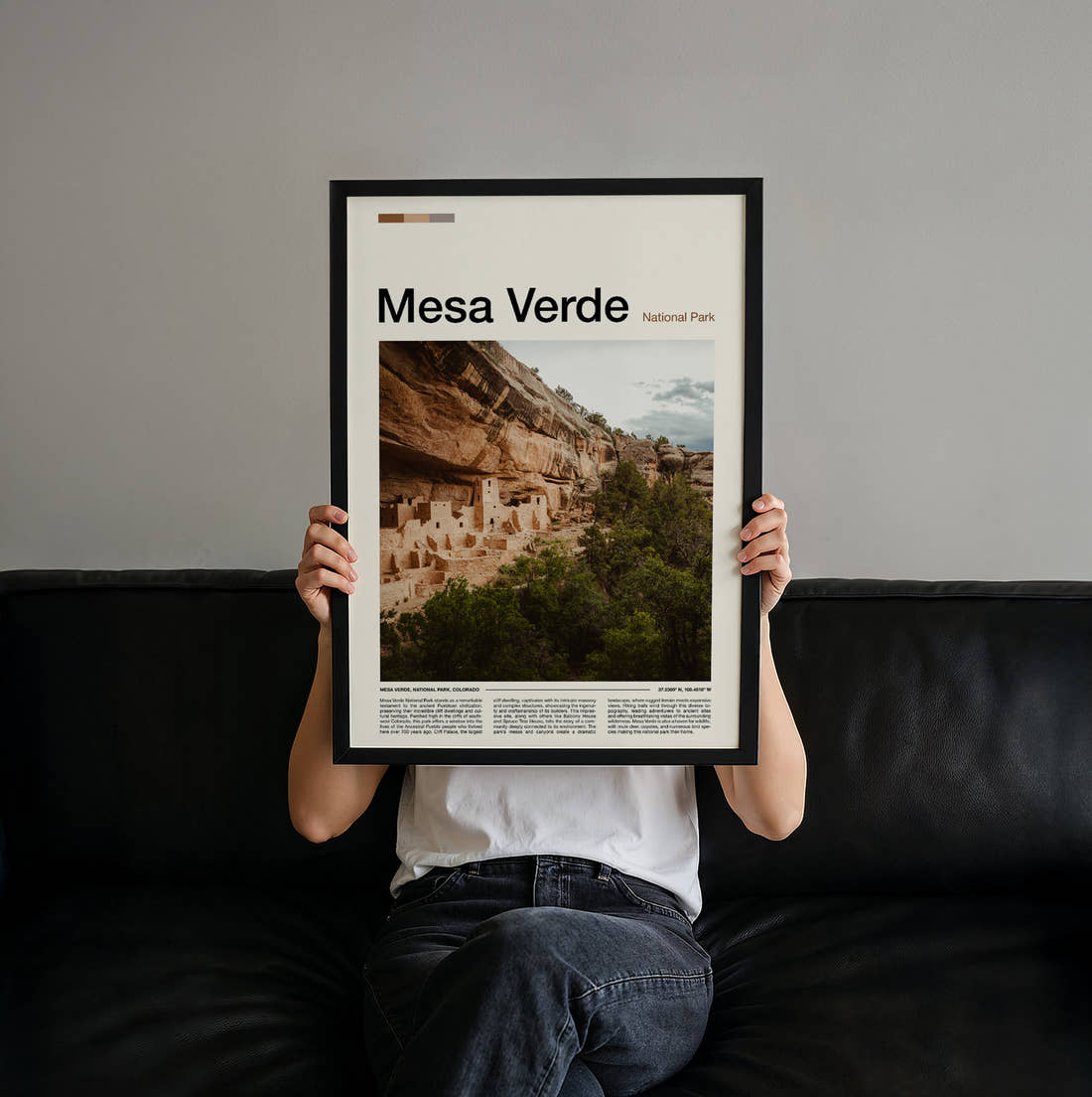 Mesa Verde Cliff Dwellings Travel Print held up by hand to show the size of the print