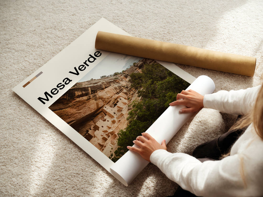 Mesa Verde Cliff Dwellings Travel Print being unrolled from its postal tube