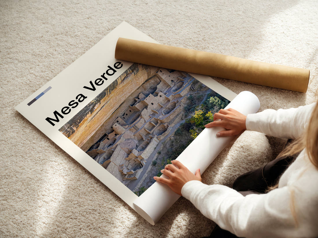Mesa Verde Cliff Palace Ruins Travel Print being unrolled from its postal tube