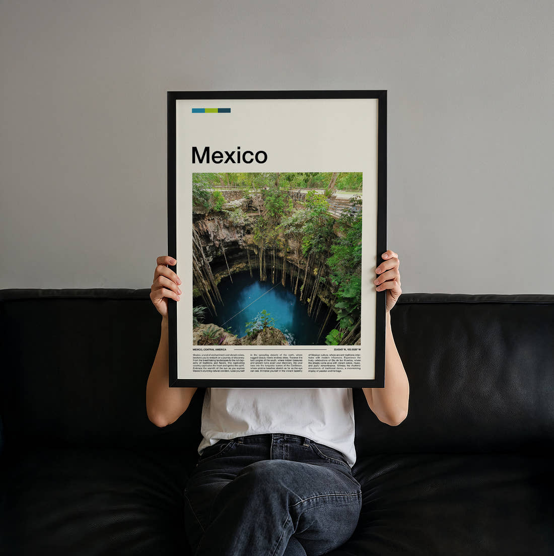 Mexico Cenote Travel Print held up by hand to show the size of the print