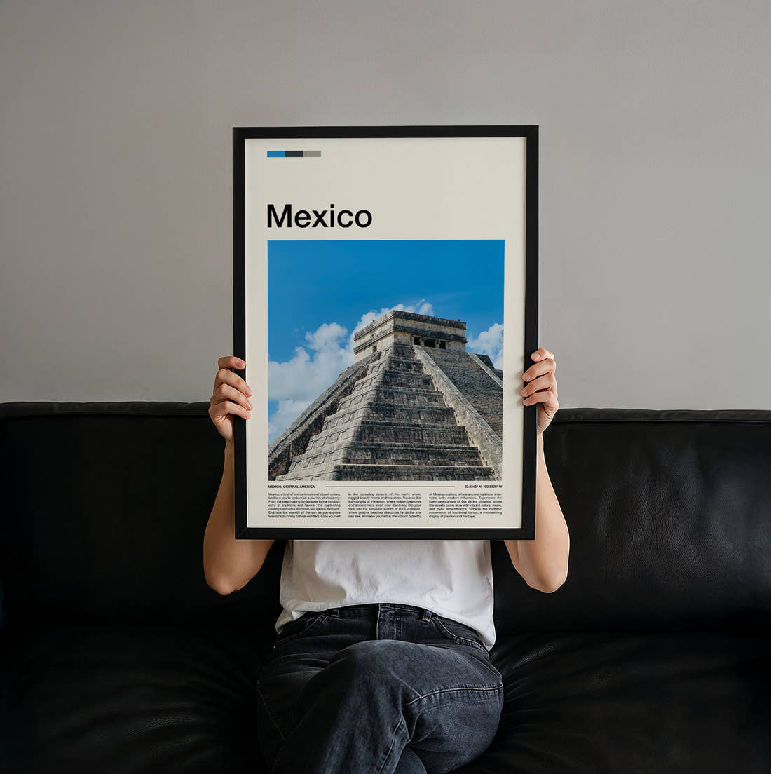 Mexico Chichen Itza Pyramid Close Up Travel Print held up by hand to show the size of the print