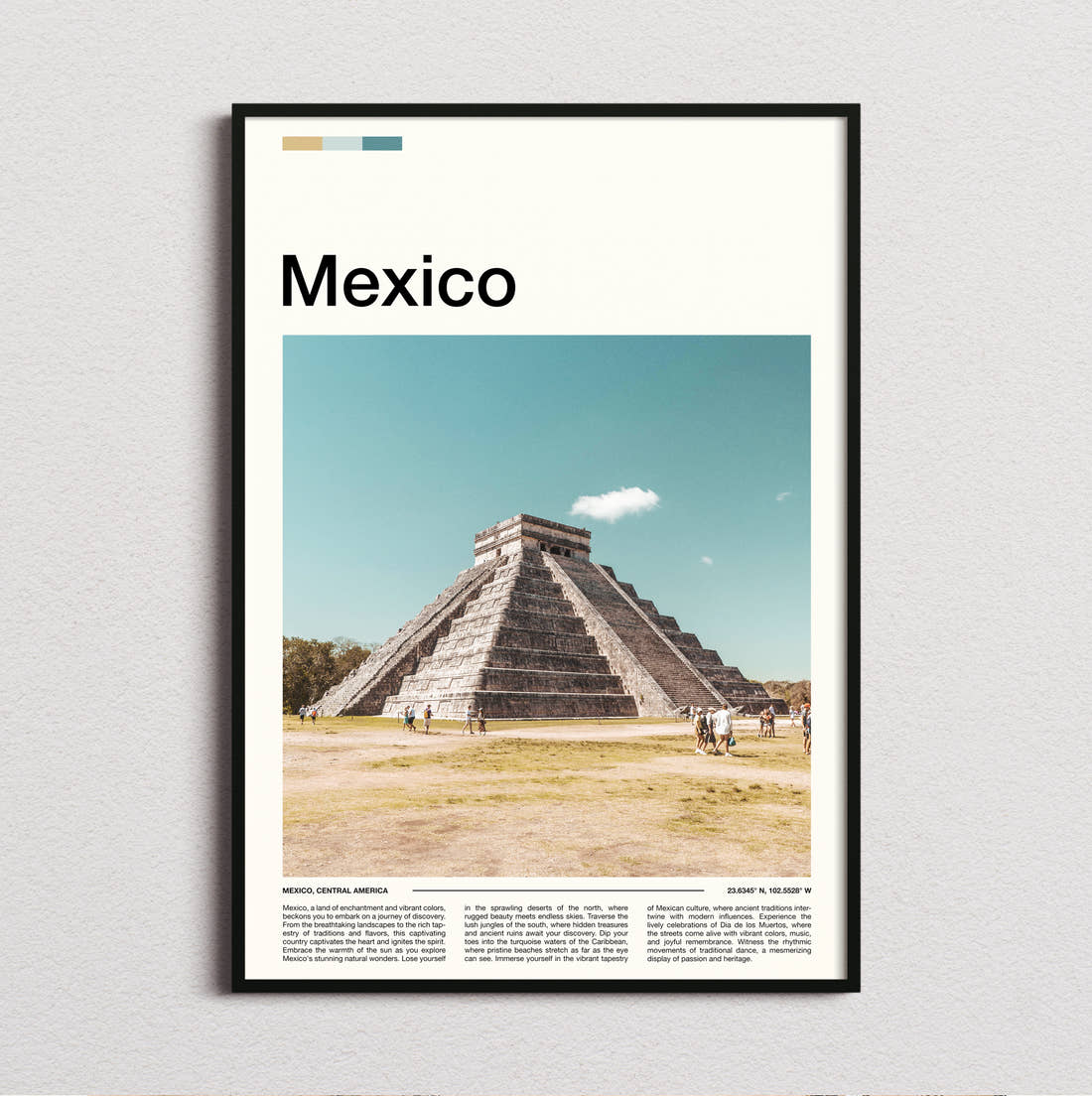 Mexico Chichen Itza Pyramid Across The Plaza Travel Print framed and photographed straight on