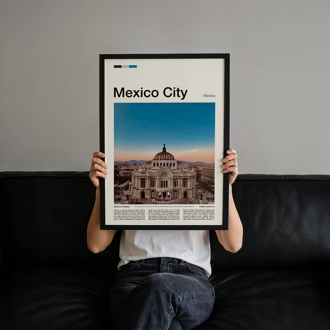 Mexico City Palacio De Bellas Artes Travel Print held up by hand to show the size of the print