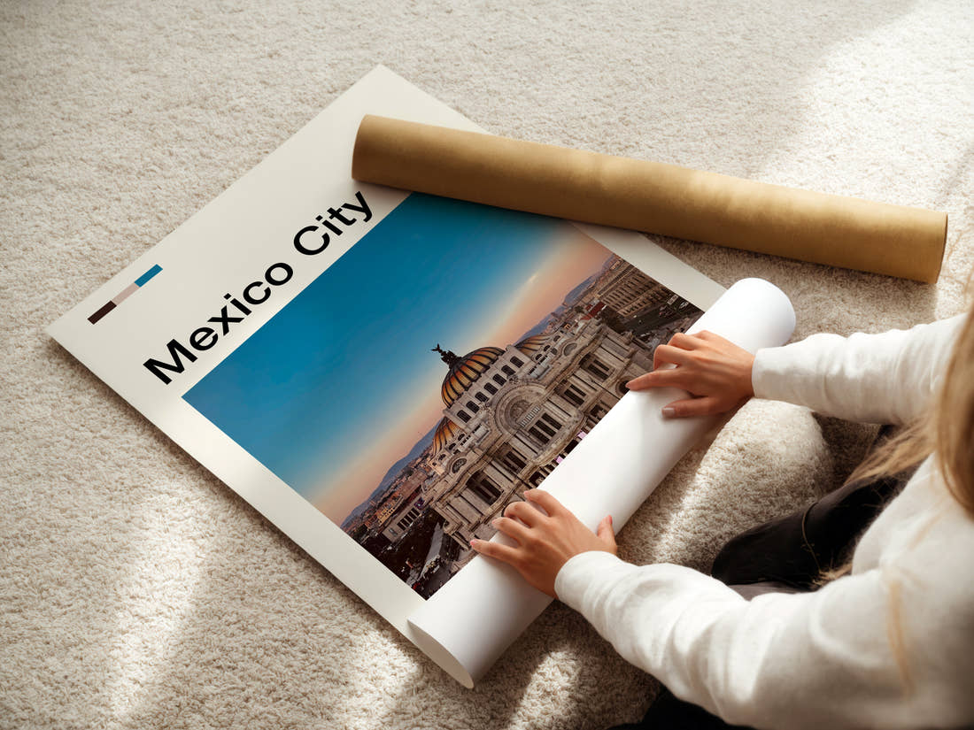 Mexico City Palacio De Bellas Artes Travel Print being unrolled from its postal tube