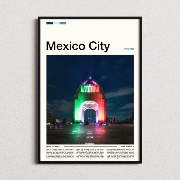Mexico City Illuminated Monument Arch Travel Print framed and photographed straight on
