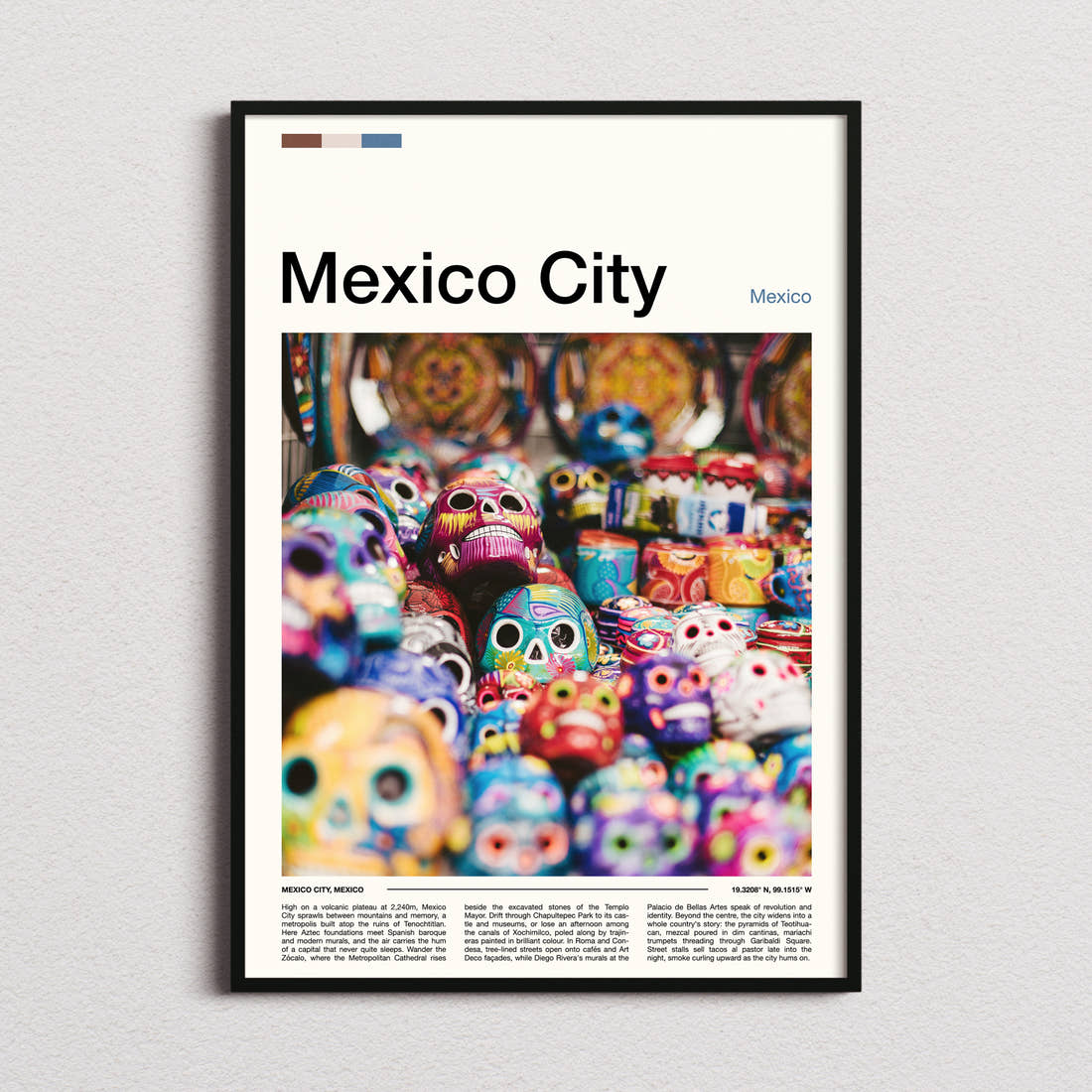 Mexico City Painted Calavera Skulls Travel Print framed and photographed straight on