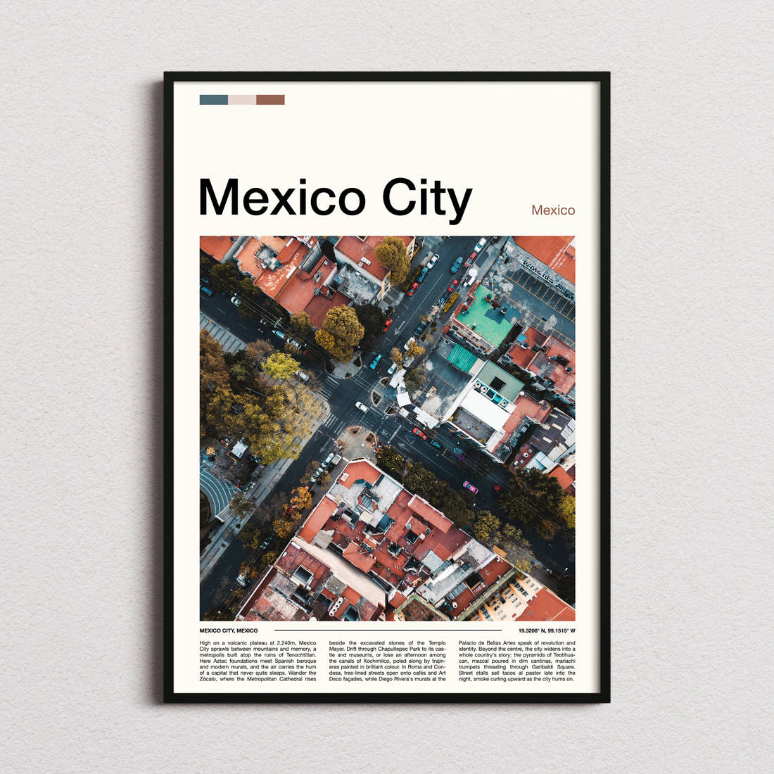 Mexico City Aerial Street Grid Travel Print framed and photographed straight on