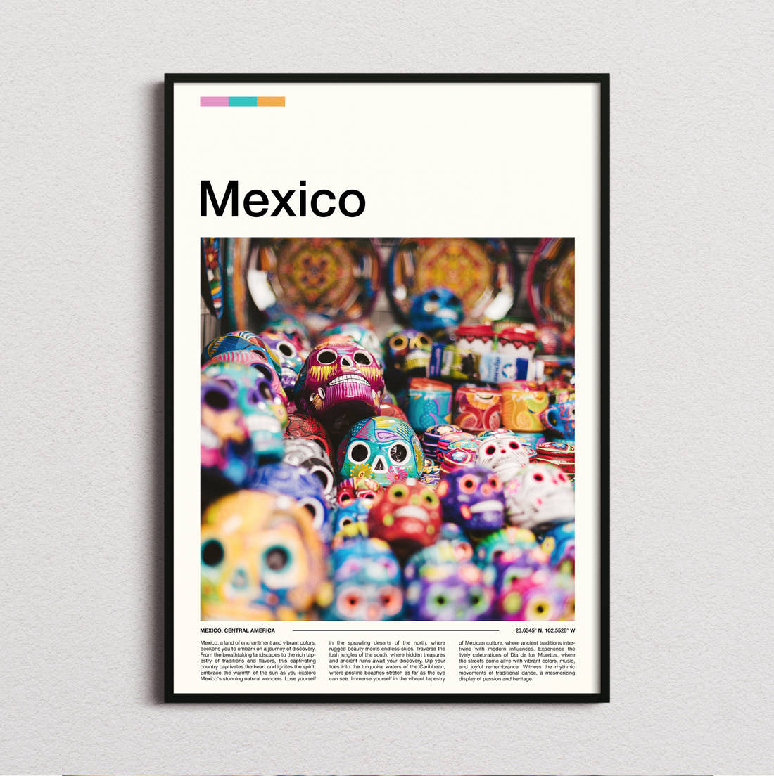 Mexico Colourful Sugar Skulls Close Up Travel Print framed and photographed straight on