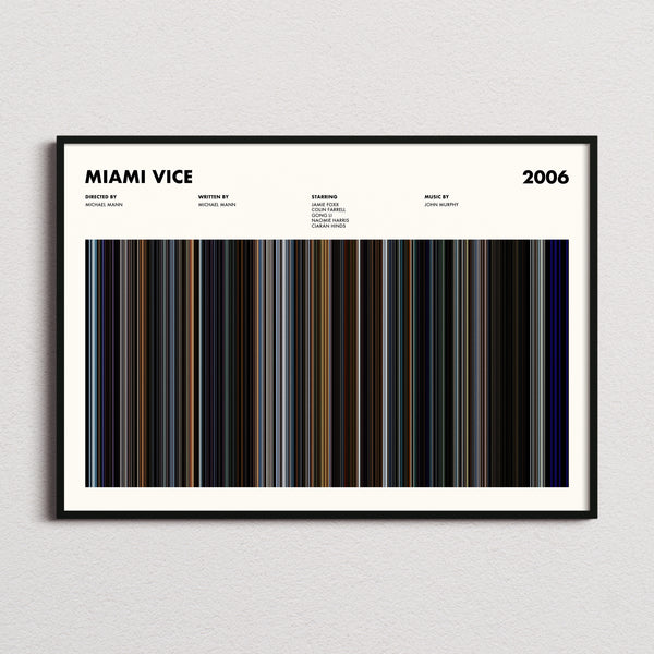Miami Vice Movie Barcode Poster framed and photographed straight on