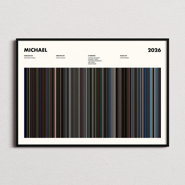 Michael Movie Barcode Poster framed and photographed straight on