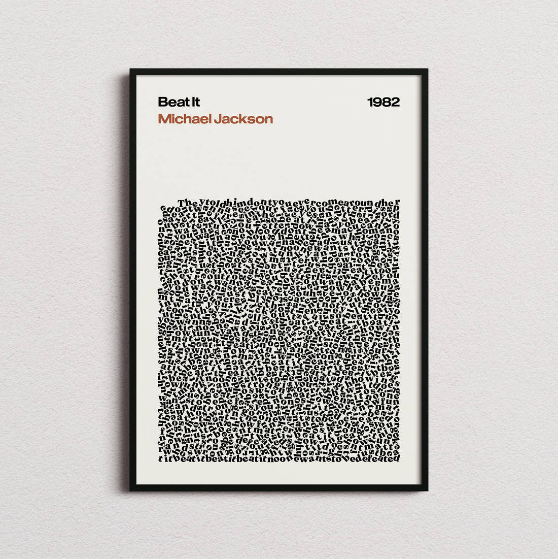 Michael Jackson Beat It Lyric Print in the cream colourway, framed