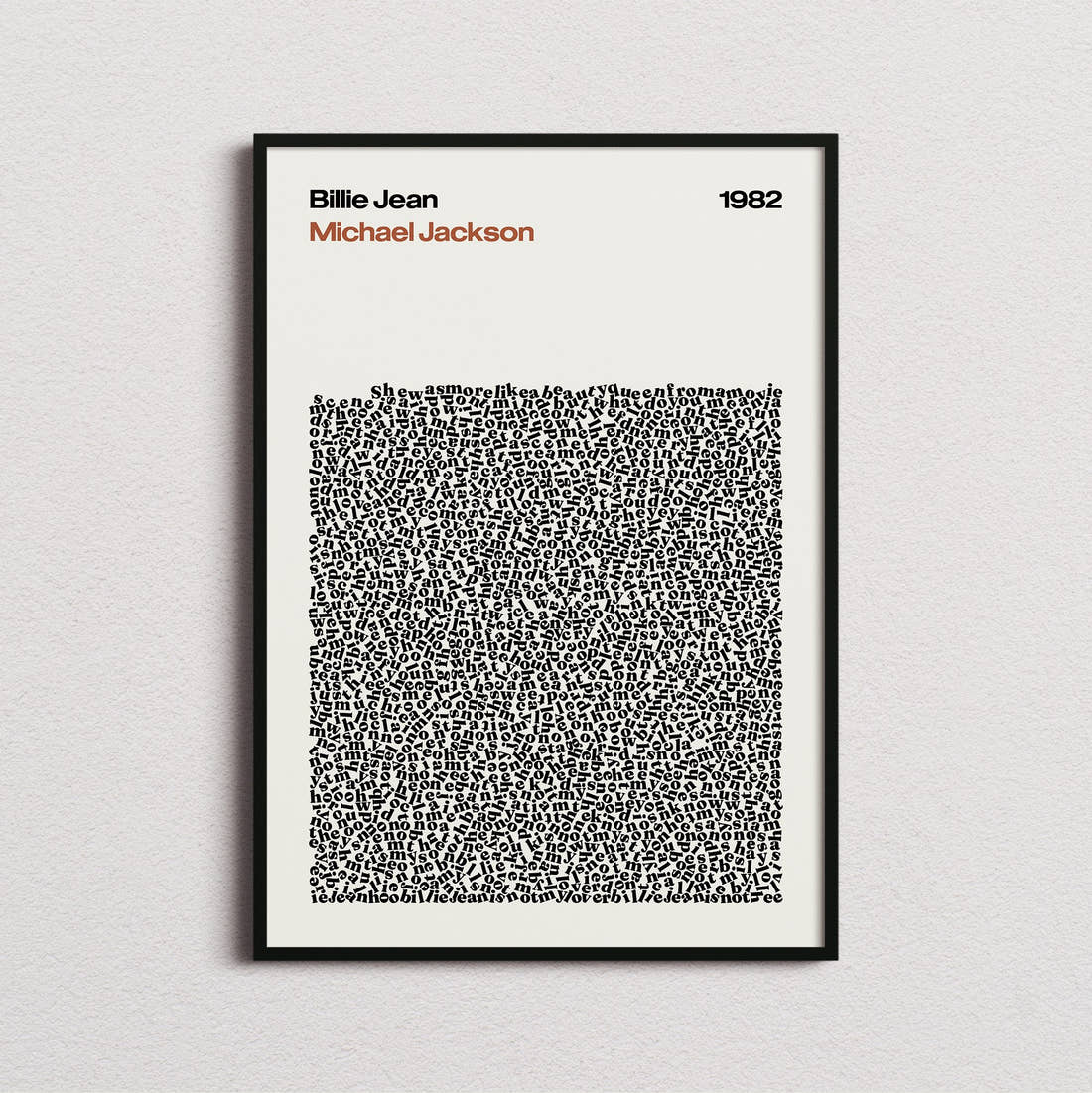 Michael Jackson Billie Jean Lyric Print in the cream colourway, framed