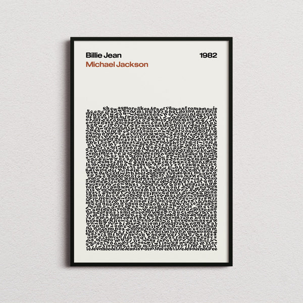 Michael Jackson Billie Jean Lyric Print in the cream colourway, framed