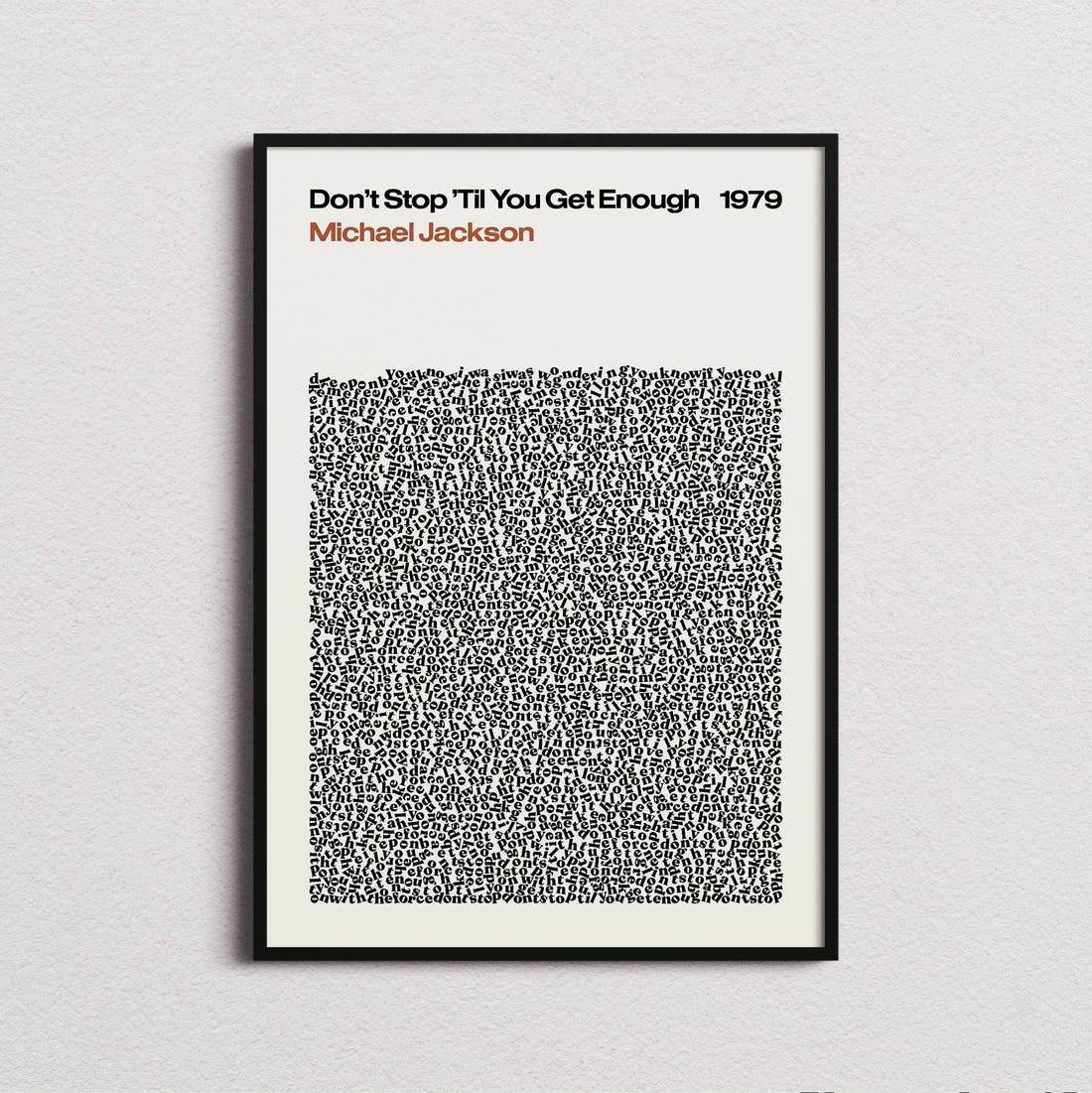 Michael Jackson Don't Stop 'Til You Get Enough Lyric Print in the cream colourway, framed