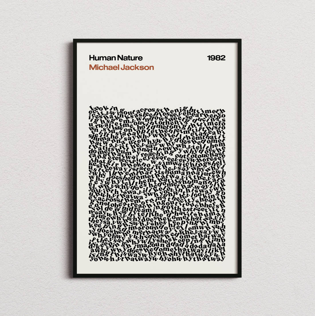 Michael Jackson Human Nature Lyric Print in the cream colourway, framed