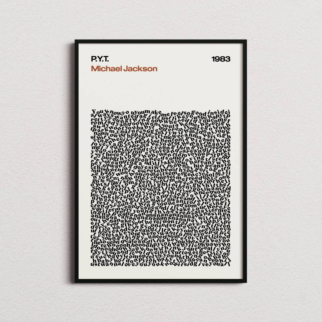 Michael Jackson P.Y.T. Lyric Print in the cream colourway, framed
