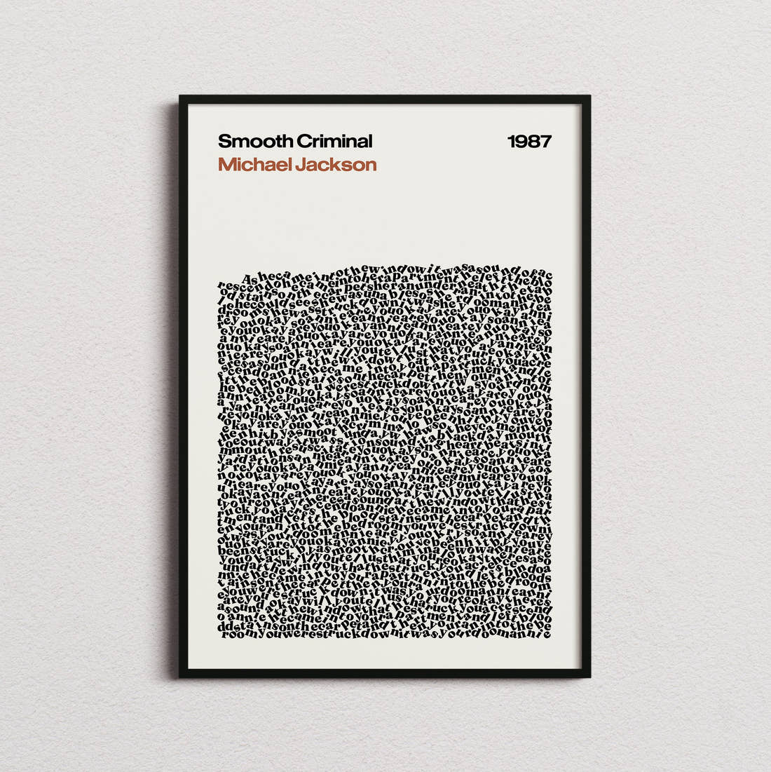 Michael Jackson Smooth Criminal Lyric Print in the cream colourway, framed