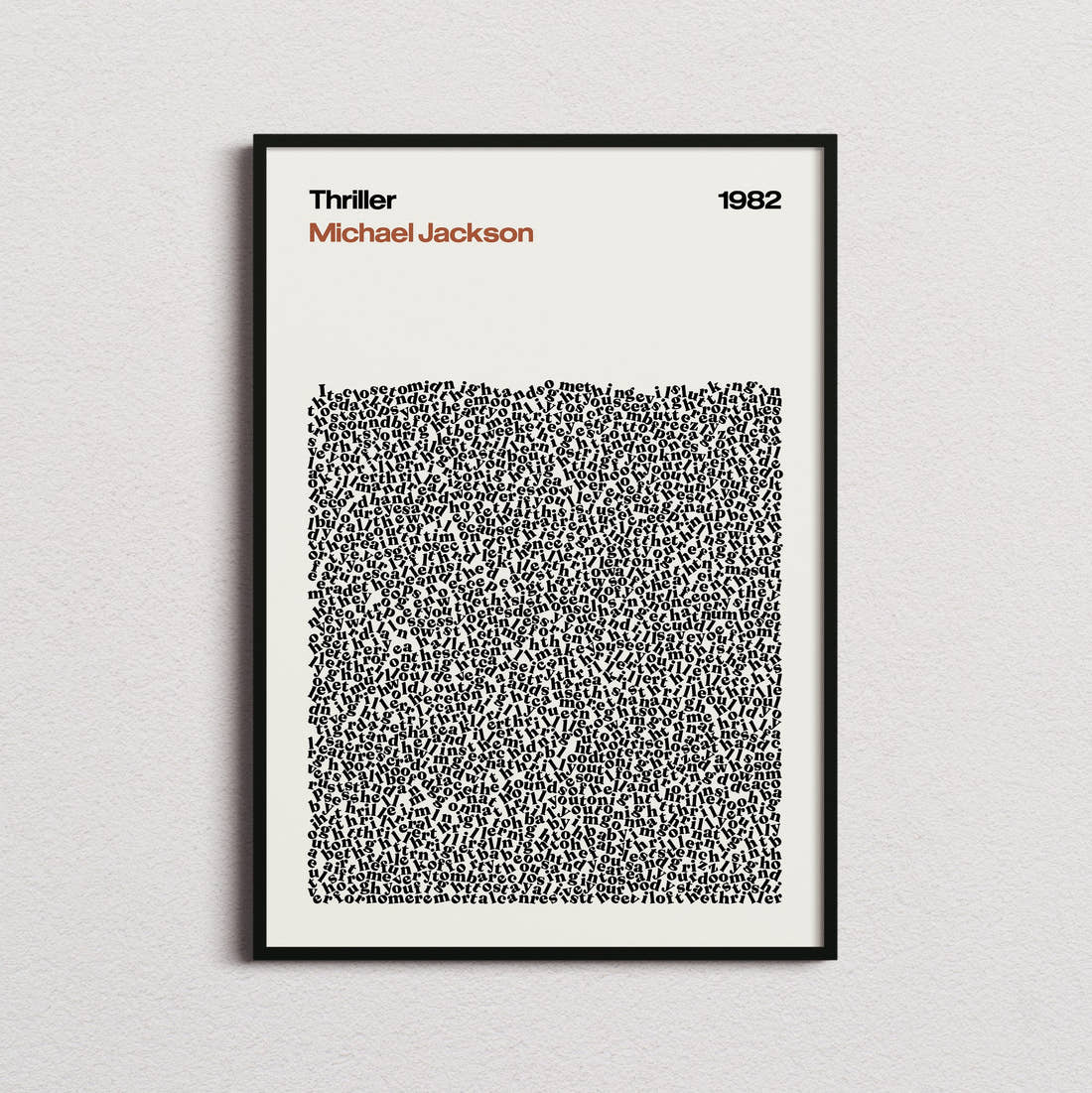 Michael Jackson Thriller Lyric Print in the cream colourway, framed