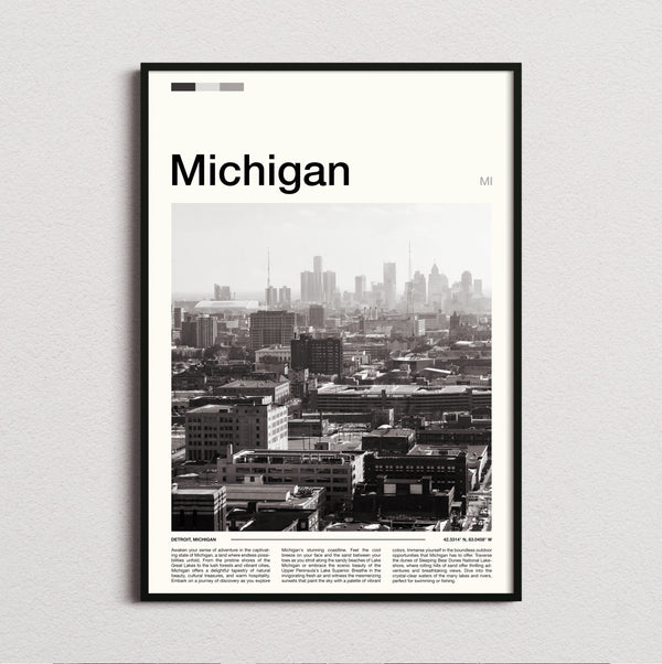 Michigan - Black And White Skyline - Travel Print