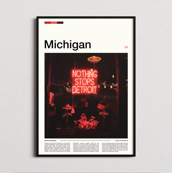 Michigan - Red Neon Sign - Travel Print
