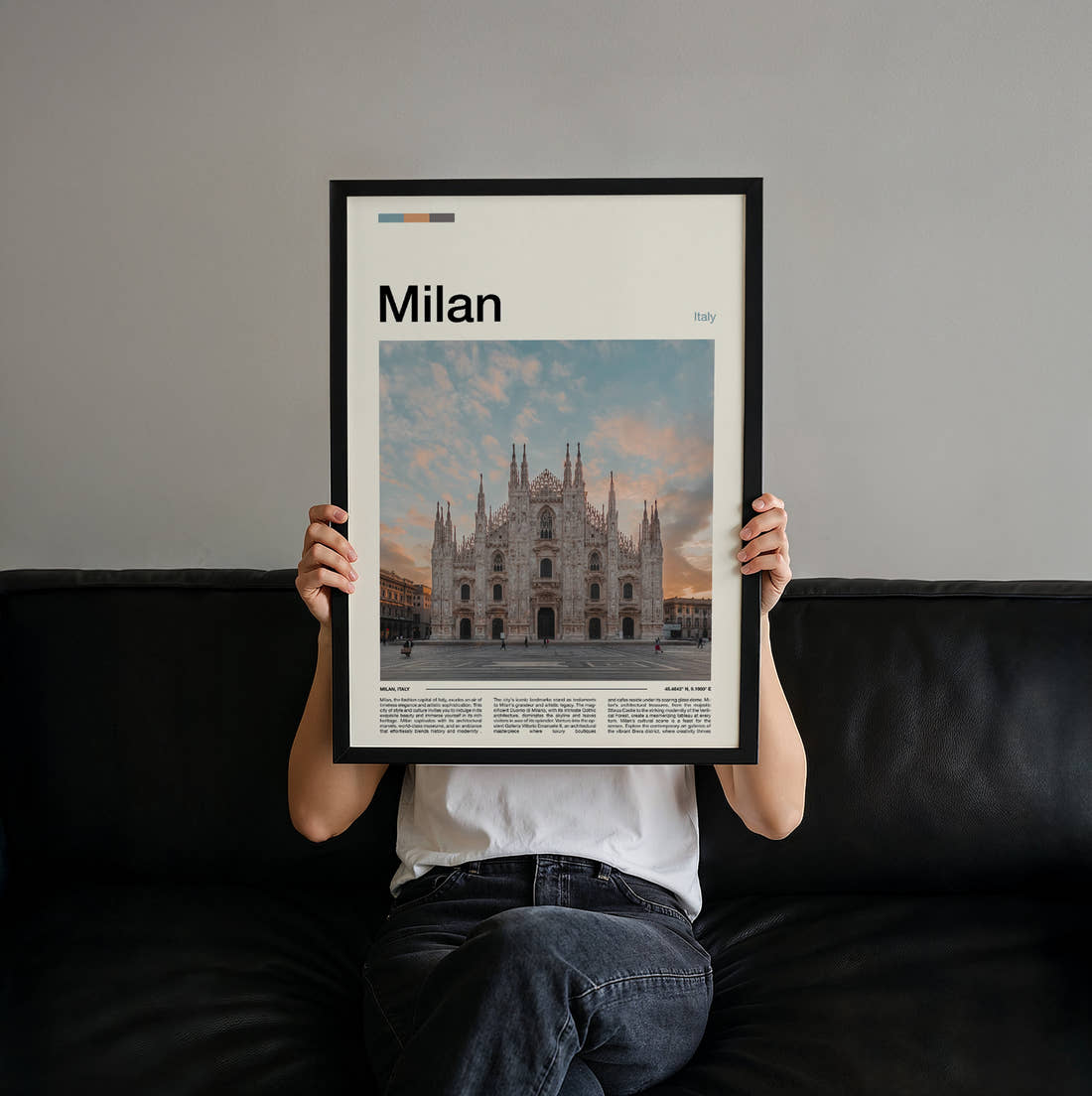 Milan Duomo Di Milano Travel Print held up by hand to show the size of the print
