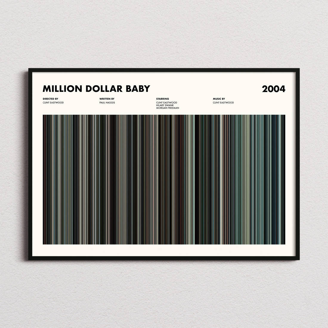 Million Dollar Baby Movie Barcode Poster framed and photographed straight on
