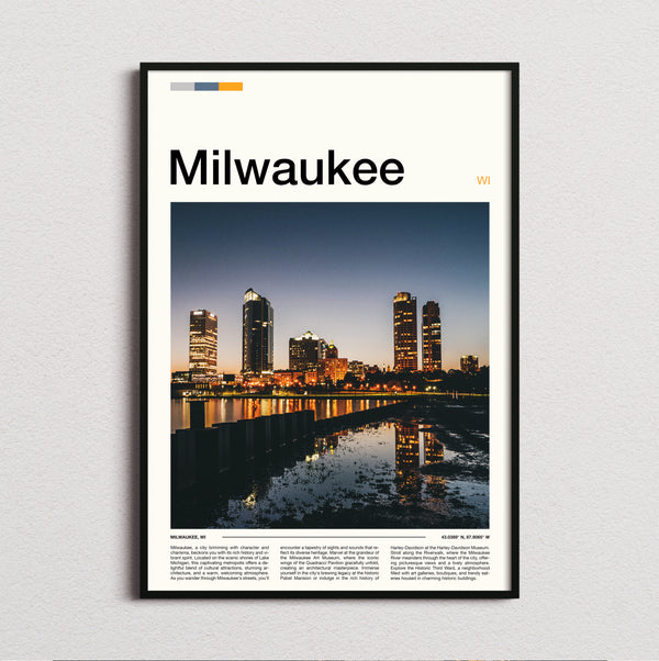 Milwaukee - Night Skyline Reflection - Travel Print