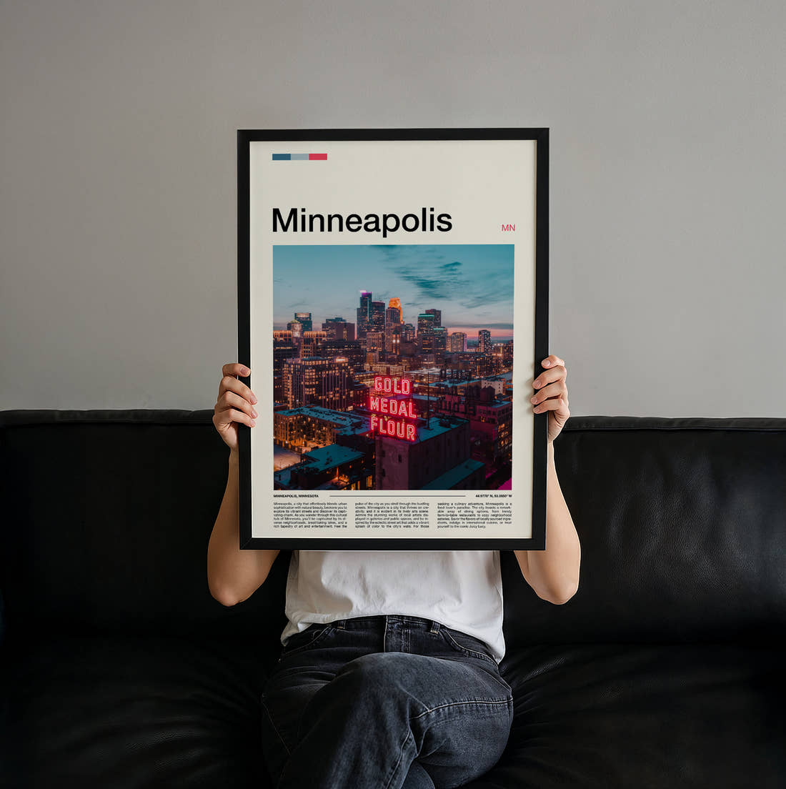 Minneapolis Gold Medal Flour Sign Travel Print held up by hand to show the size of the print