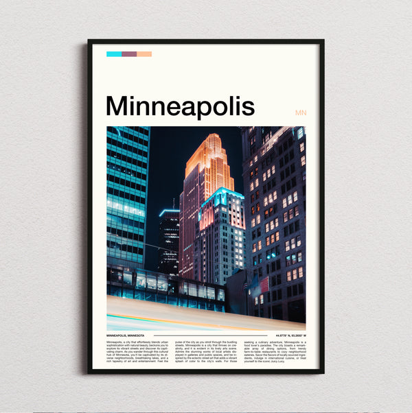 Minneapolis - Downtown At Night - Travel Print