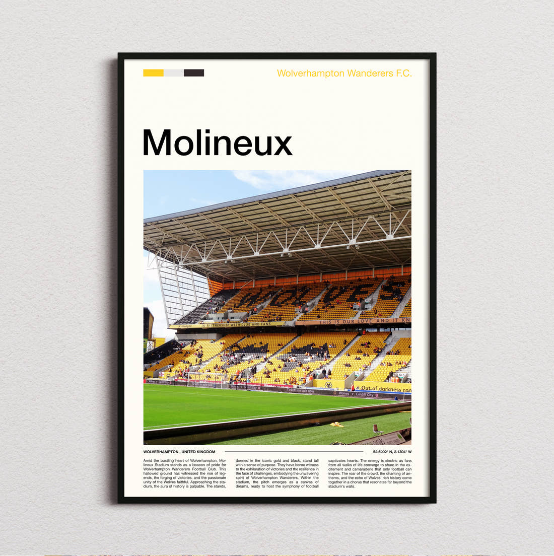Molineux Stadium Print framed and photographed straight on