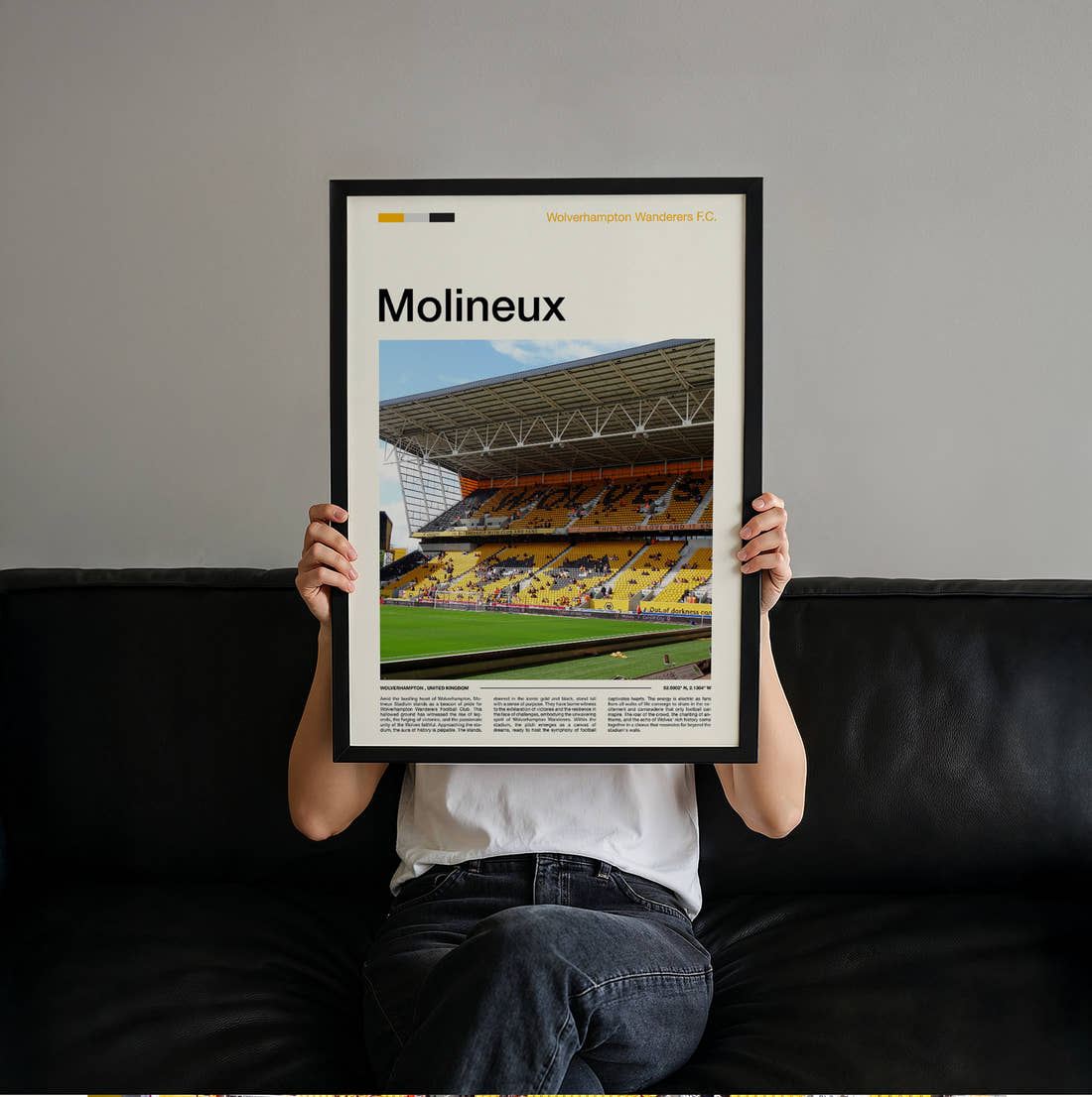 Molineux Stadium Print held up by hand to show the size of the print
