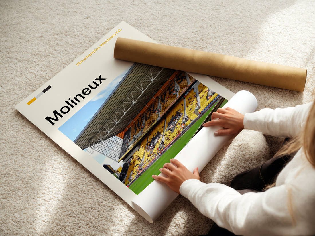 Molineux Stadium Print being unrolled from its postal tube